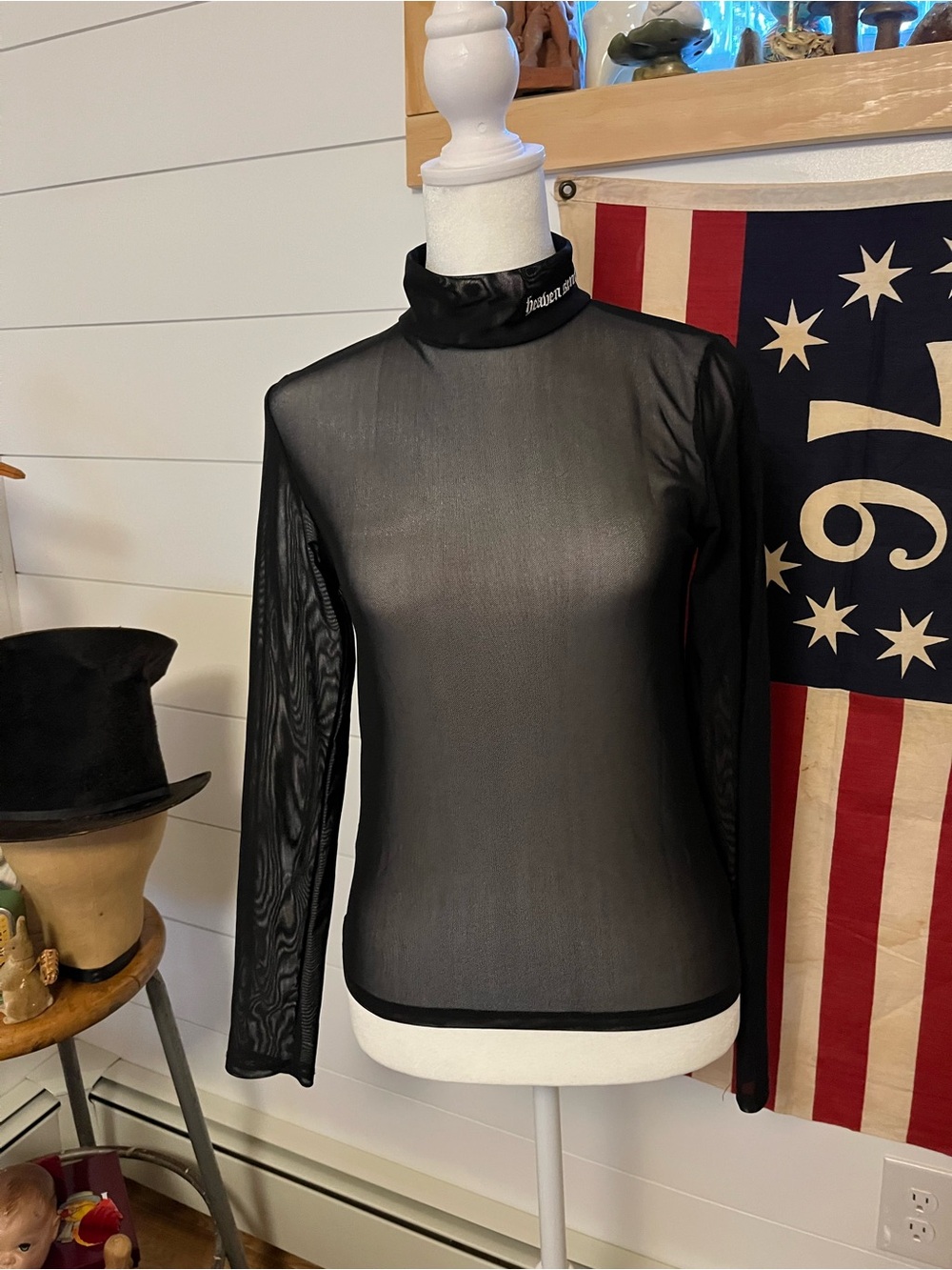 Forever 21 Black Mesh Sheer Mock Neck  Heaven Sent Top Size M Witchy Goth Dark